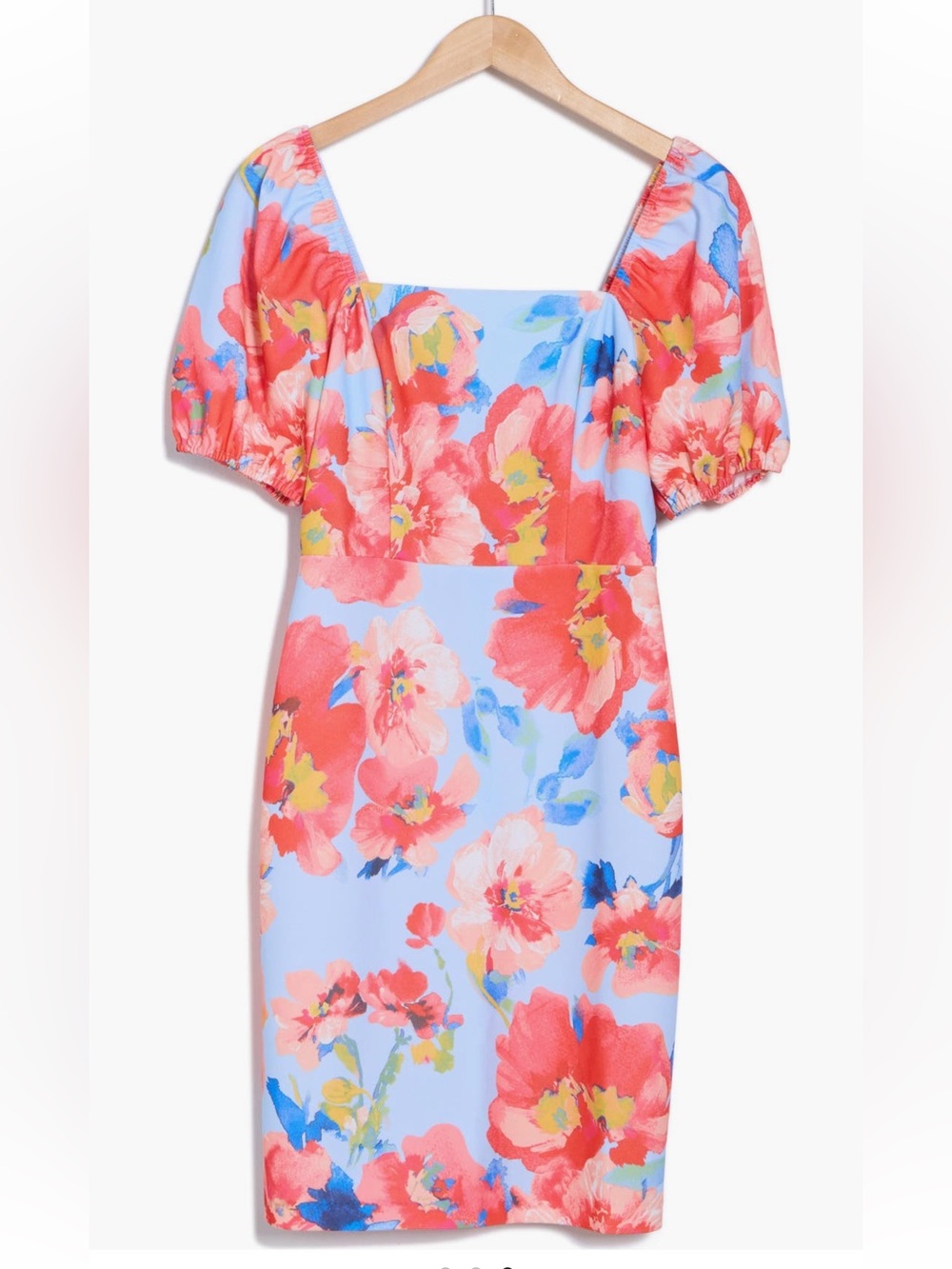 Eliza J Floral Puff Sleeve Sheath Dress flowers tropical Hawaiian size 4 NWT - Picture 3 of 3